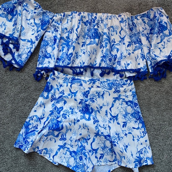 Shein tassel trim Bardot top & pleated shorts set - Picture 10 of 10